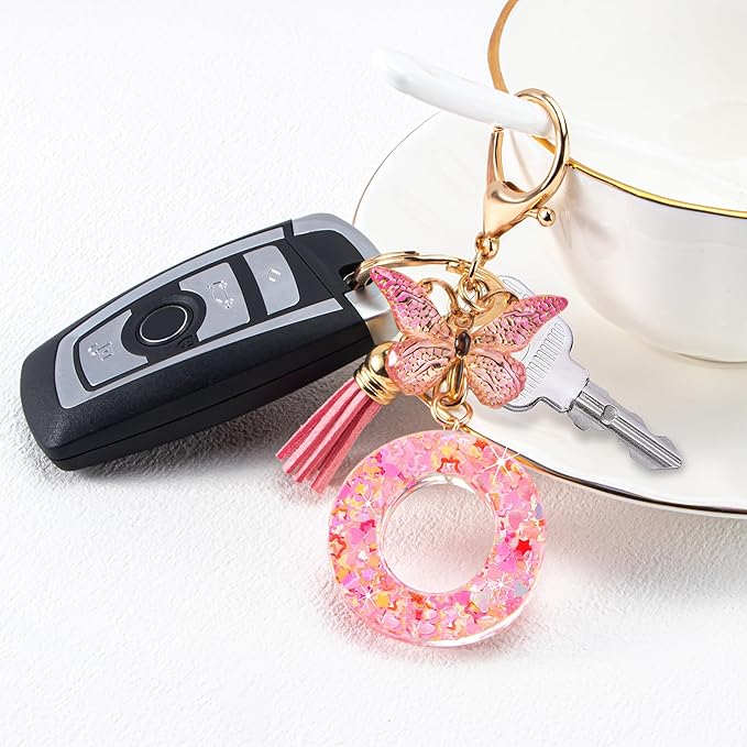 Initial letter Keychains for Women Girls Tassel Butterfly Cute Keychain for Wallet Backpack charm
