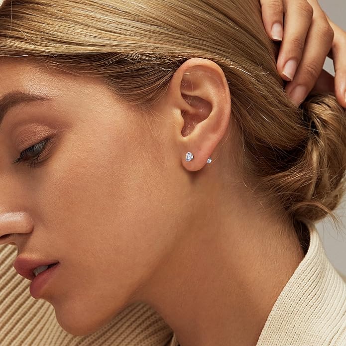 Fansilver 20G Hypoallergenic Flat Back Earrings for Women Men Silver 14K Gold Stainless Steel Stud Earrings Brithstone Cubic Zirconia Studs Surgical Steel Cartilage Earrings for Sensitive Ears