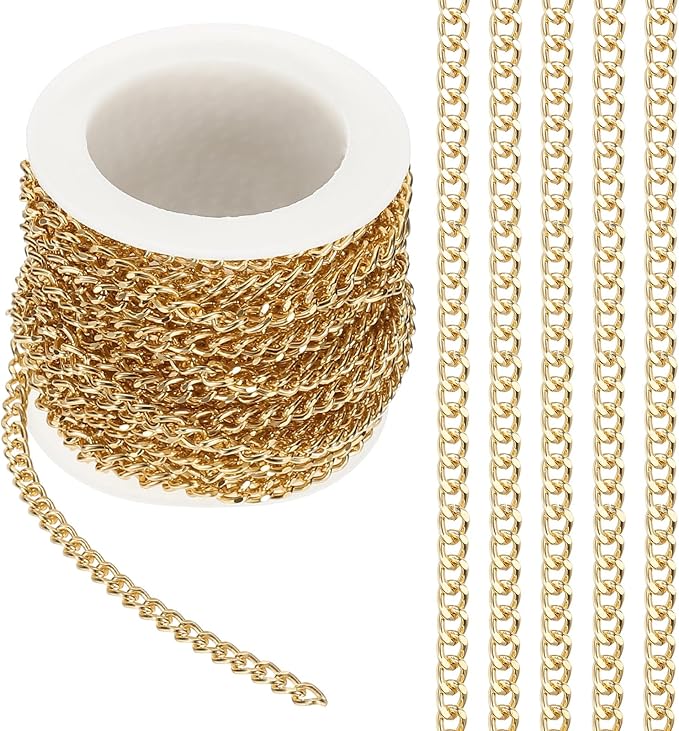 PATIKIL 16.4Ft Aluminium Curb Chains Twisted Links, 5x3.5mm Curb Chain Spool Jewelry Making Chains Craft Chain for Necklace Bracelet Earring, Gold