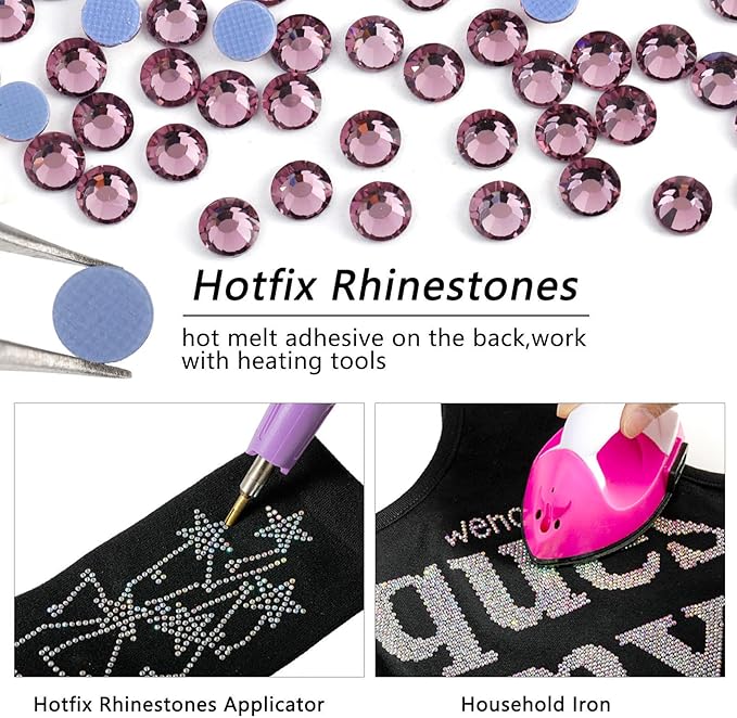 Beadsland Hotfix Rhinestones, 2880pcs Flatback Crystal Rhinestones for Crafts Clothes DIY Decoration, Light Amethyst, SS6, 1.9-2.1mm