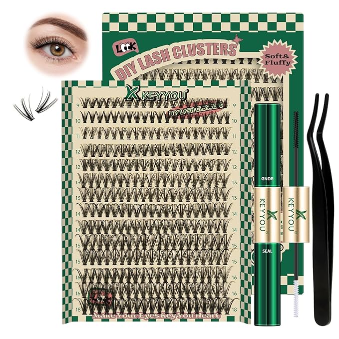 DIY Lash Extension Kit 280pcs Individual Lashes D Curl Eyelash Extension Kit KEYYOU 30D 9-18Mix Lash Clusters with Lash Bond and Seal and Lash Applicator for DIY at Home(KIT-30D-0.07D-9-18Mix)