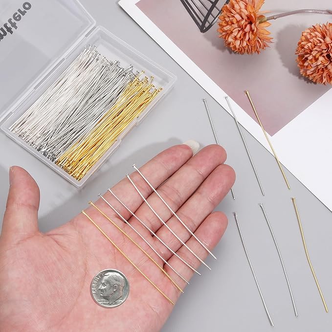 210 Pcs 70mm/2.76 Inch 21 Gauge Head Pins for Jewelry Making Eye Pins Ball Pins, Yumttero Straight Head Pins for Craft Earring Bracelet Necklace Pendant Jewelry Making (Head Pins,Mixed Color)