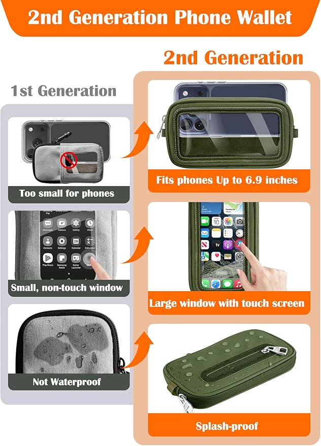 takyu Clip and Go Strap for Phone with Wallet Crossbody, 4-in-1 Hands-Free Phone Lanyard with Detachable Wallet Wrist Strap, Convertible Crossbody Bags with ID Window for Women Travel, Forest Green