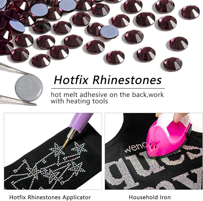 Beadsland Hotfix Rhinestones, 2880pcs Flatback Crystal Rhinestones for Crafts Clothes DIY Decorations, Amethyst, SS10, 2.7-2.9mm