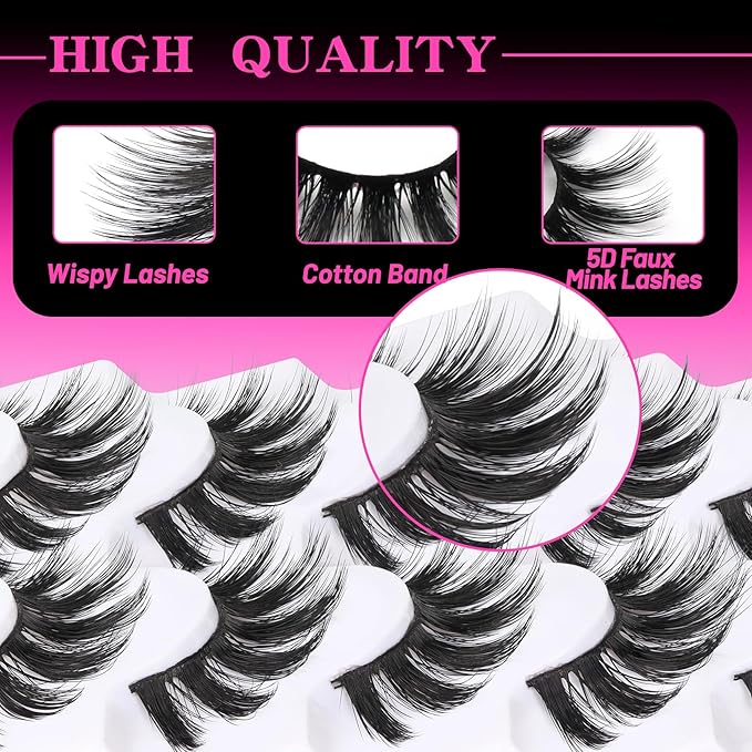 Veleasha Lashes 5D Faux Mink Lashes 100% Handmade Luxurious Fake Eyelashes Lightweight Fluffy False Eyelashes 5 Pairs Pack (Dubai)