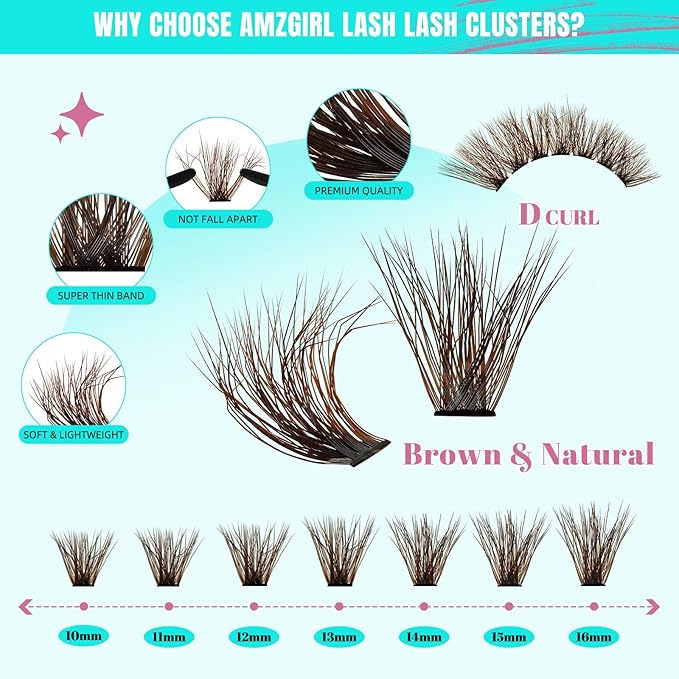 Brown Lash Clusters Kit 320Pcs 80D DIY Individual Lashes Extension Kit Lash Bond and Seal Lash Remover for Eyelashes Extensions Lash Applicator Tool for False Eyelash Cluster Kit at Home(D-Mix10-16mm)