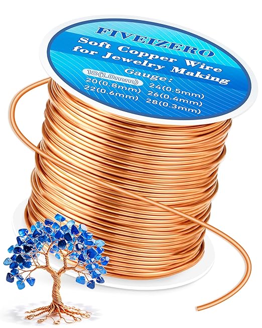 FIVEIZERO 52.5ft 18 Gauge Copper Wire for Jewelry Making, Pure Dead Soft Bare Copper Wire for Electroculture Gardening, Crafting, Beading, Sculpting