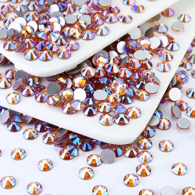 1440PCS SS10 Crystal Glass Flatback Rhinestones, Round Flat Back Crystal Gems for Nail Art and Craft Clothes, Glue Fix Diamond Stones Golden Shadow/Champagne AB (2.7-2.8mm)