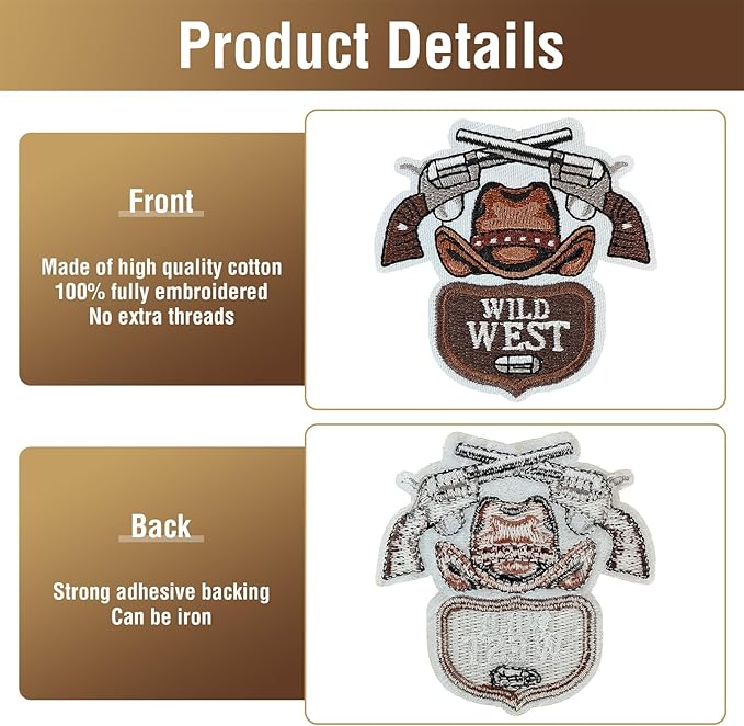 WILDREEDS 30Pcs Western Iron on Patches for Cowboy, Iron on Sew on Embroidered Patches for Hats, Clothing, T-Shirt, Backpacks, Jeans, Jackets