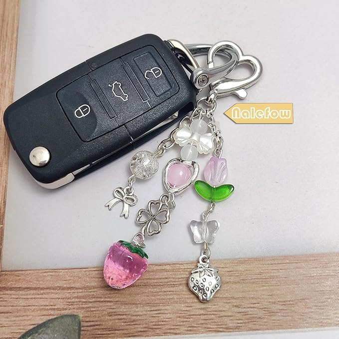 Keychain Bag Accessories Cute Cherry Strawberry Flower Keychains Accessories Decor for Keys Bags Purses Gift