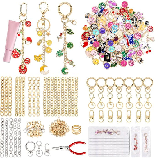 533 Pcs Charms Lip Gloss Keychain Making Kit,Including Key Clips, Lobster Claw Keychains, Extension Chains, Jewelry Pliers, and Bag Charm kit, Suitable for Jewelry Making,Christmas gift for women