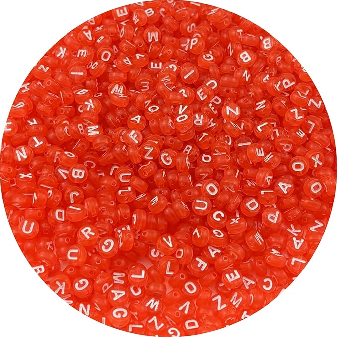 1000pcs Round Letter Beads 4x7mm Acrylic Alphabet Beads Spacer Beads for Jewelry Making Bracelets Necklace Earring Key Chains DIY Craft(C-White Letter Orange Bead)