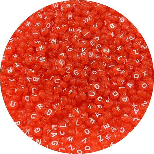 1000pcs Round Letter Beads 4x7mm Acrylic Alphabet Beads Spacer Beads for Jewelry Making Bracelets Necklace Earring Key Chains DIY Craft(C-White Letter Orange Bead)
