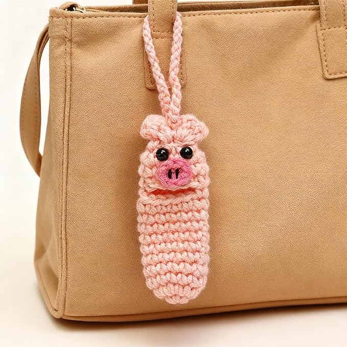 Angyape Cute Lip Balm Holder Keychain Lipstick Chapstick Holder Keychain Crochetr Pig Bag Charms Purse Charms Gifts for Women