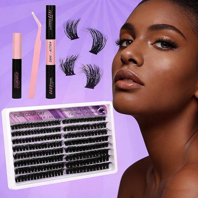 DIY Lash Extension Kit, 280 Cluster Lashes 2 Densities (80P/100P) 10-18mm Mixed Length, Knot-Free Handmade Lashes with Bond/Seal Glue, Remover & Tweezers, Beginner-Friendly for Daily & Party Looks
