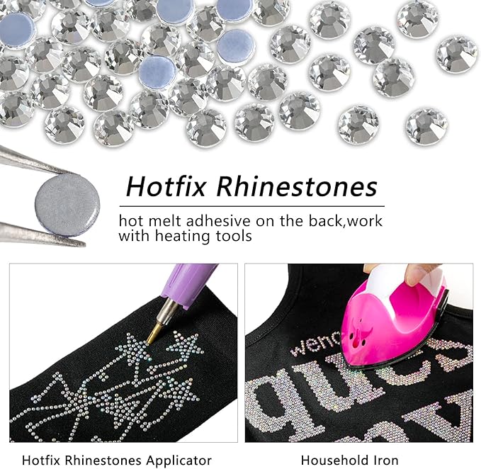 Beadsland Hotfix Rhinestones, 288pcs Flatback Crystal Rhinestones for Crafts Clothes DIY Decoration, Crystal, SS30, 6.3-6.5mm