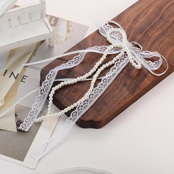 Pearl Bow Keychain Cute Y2k Lace Bowknot Keychain Coquette Aesthetic Accessories Bag Purse Handbag Backpack Charm