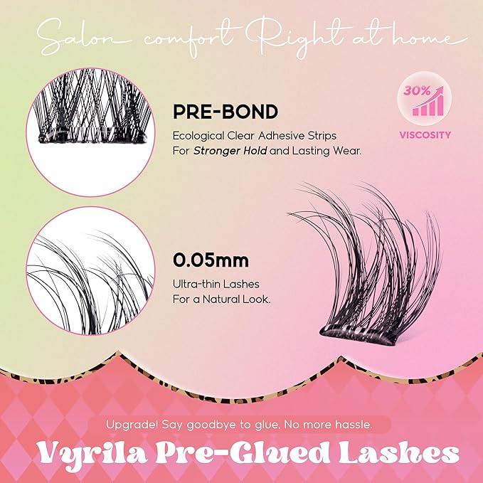 VYRILA Self Adhesive Lash Clusters Kit, D Curl Wispy Pre Glued Lash Extensions with Tweezers, Reusable 0.1mm Ultra Thin Band Natural Eyelashes, Easy Apply Eyelash Clusters for Beginners(PG-ZE02)