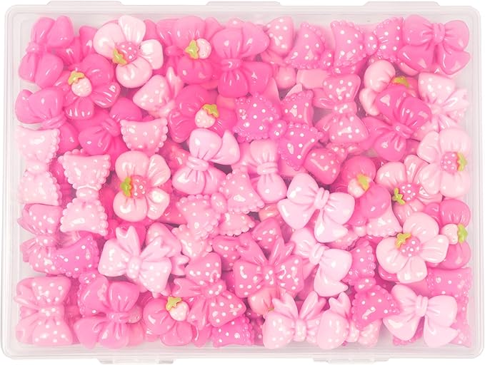Resin Charms Slime Charms 50Pcs Pink Resin Bow Embellishments Bulk Mixed Ornament Decorations Accessories