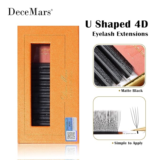 DeceMars 4D U Shaped Eyelash Extensions Supplies Easy Fans Russian Volume Crisscross Eyelashes Natural Soft YY Lash Extensions Handwoven Mesh Wispy Clusters Matte Black-0.07mm-L-8-12mm Mix