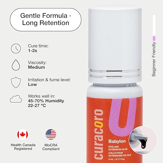 Curacoro Professional Eyelashes Glue - Extra Strong Adhesive for Salon Use, Clear & Black, Multiple Drying Times (0.5-3 Sec), 0.17 fl.oz / 5ml, 7-8 Week Retention - for Trained Lash Technicians Only