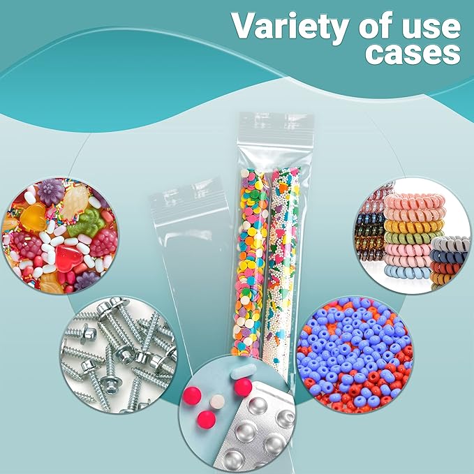APQ Clear Plastic Reclosable Zipper Bags, 2 x 8 Inches. Pack of 1000 Reclosable Plastic Bags with Zipper Closure. 2 Mil Plastic Jewelry Bags. Waterproof Reclosable Zip Bags for Industrial Use