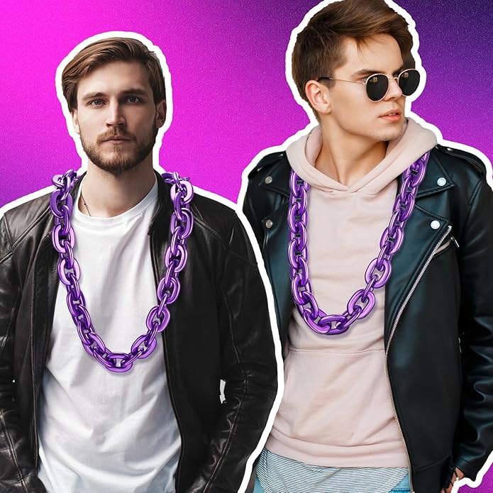 Remuuly Plastic Chain Necklace Chunky Big Fake Necklace Hip Hop Rapper Giant Turnover Chain Costume for Halloween