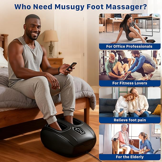 Musugy Foot Massager Machine with Heat : Deep Kneading Shiatsu Foot Massager with Vibration & Compression for Plantar Fasciitis & Neuropathy - for Women & Men,Relax for Office Home Use