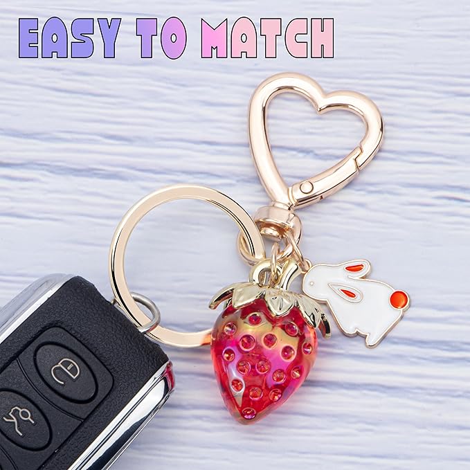 Wikavanli Cute Strawberry Keychain,Bag Charms,Kawaii Heart Flower Daisy Key chains Accessories Decor for Women Girls Purse