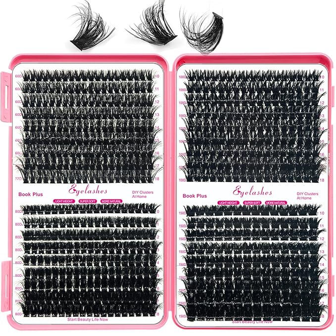 Qiveaory DIY Lash Extension Kit 630pcs Lashes Clusters Thick D Curl Eyelash Extension Kit with Lash Bond and Seal,Eyelash Remover Tweezers Brush(10-18mm,60D+80D+100D+150D) DIY at Home
