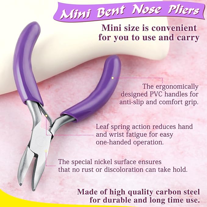 SPEEDWOX Mini Bent Nose Pliers - Jewelry Making Tools with Curved Small Pliers
