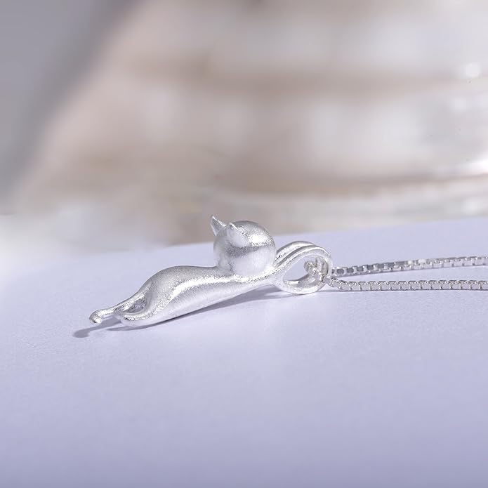 S.Leaf 925 Sterling Silver Cat Necklace Jewelry for Women Trendy Dainty Charm Pendant Necklaces Best Friend Birthday Gifts for Her Sister Mom Wife Womens