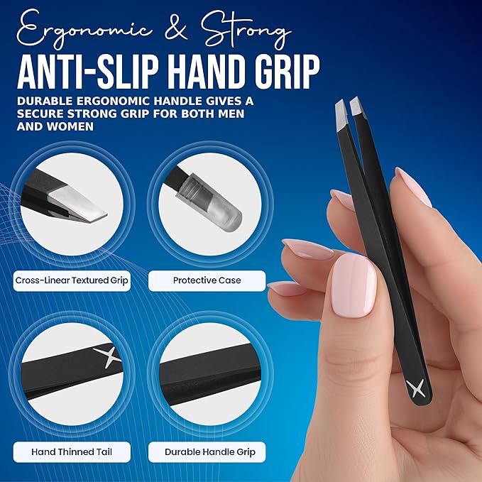 Stainless Steel Mini Slant Tweezer - Professional Precision Eyebrow Tweezers for Women & Men, Rust-Proof Travel Grooming Tool for Facial Hair Removal, Chin Hair & Ingrowns (Matt Black)