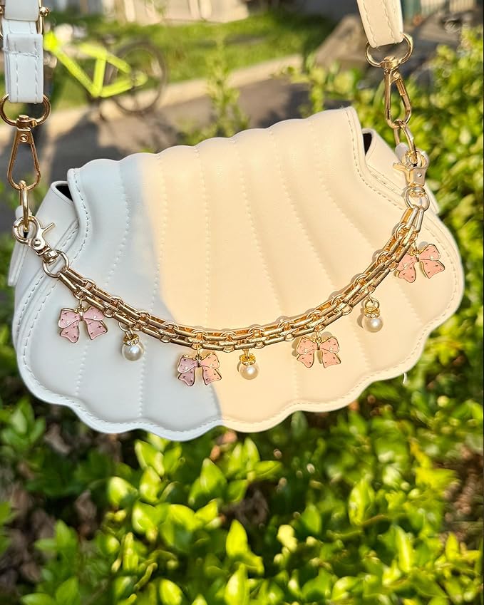 Cute Cherry Bag Chain Keychain with Pearl, Pink Bow Purse Charm, Trendy Handbag Bag Charm Keychain Accessories for Women