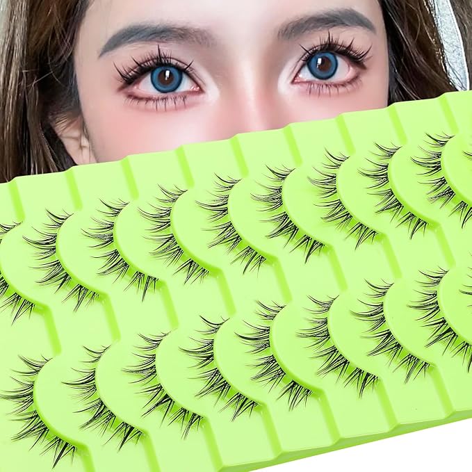 outopen Manga Lashes Natural Look Wispy Fluffy Asian Cosplay Eyelashes Spiky Japanese Anime Lashes 3D Short Fake Eyelash 10 Pairs Pack (A-Y39 | 8-12MM)