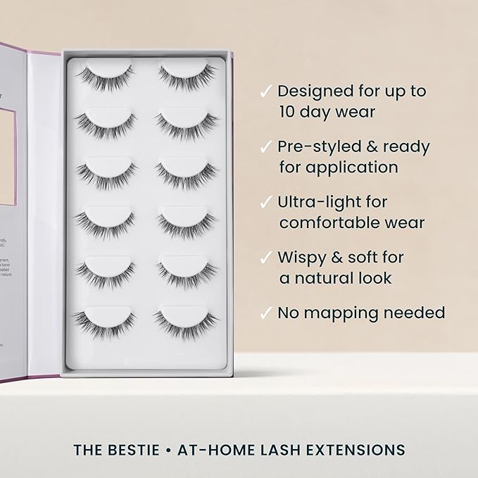 FlutterHabit Bestie Lash Clusters for Women, Salon Quality At Home Eyelashes Extension Kit, 6 Lash Sets, No Lash Glue Included