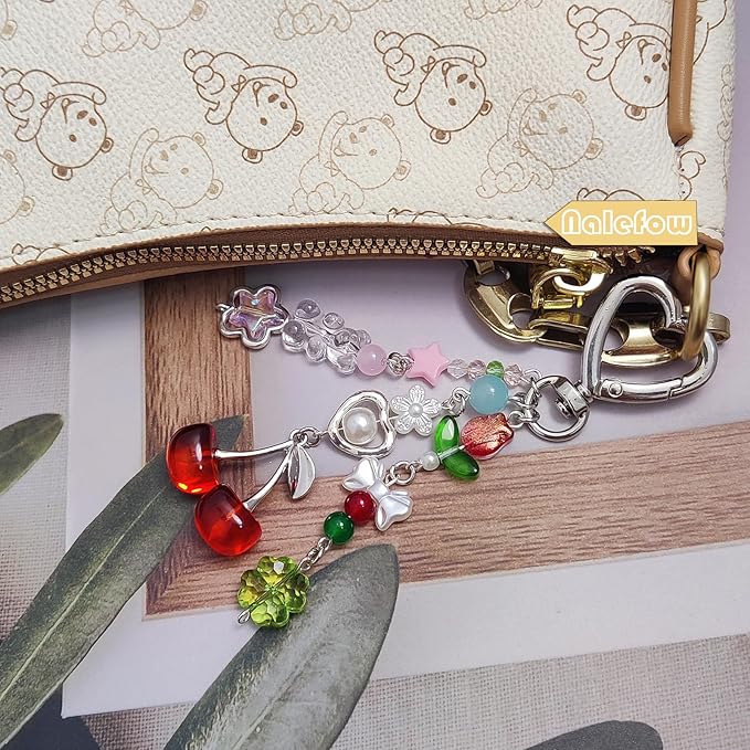Keychain Bag Accessories Cute Cherry Strawberry Flower Keychains Accessories Decor for Keys Bags Purses Gift