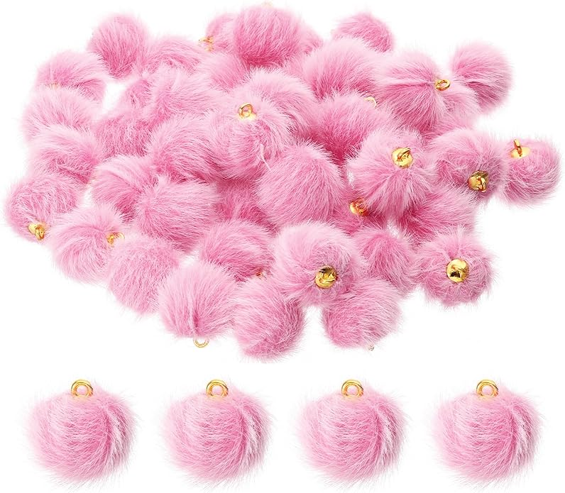 PATIKIL 50pcs Pom Poms Charm, Pompoms Charm Craft Pom Poms Pendants Balls Small Fluffy Tassel Bulk for Crafts Jewelry Making