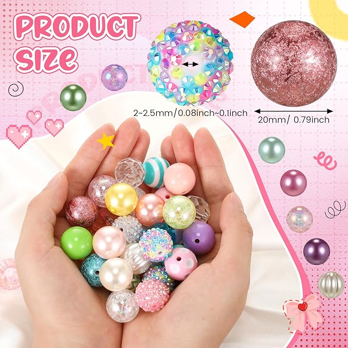 100 Pcs 20mm Rhinestone Bubblegum Beads for Pens Mixed Crystal Resin Chunky Beads for DIY Craft Keychain Necklace Bracelet Jewelry Making(Candy Color)