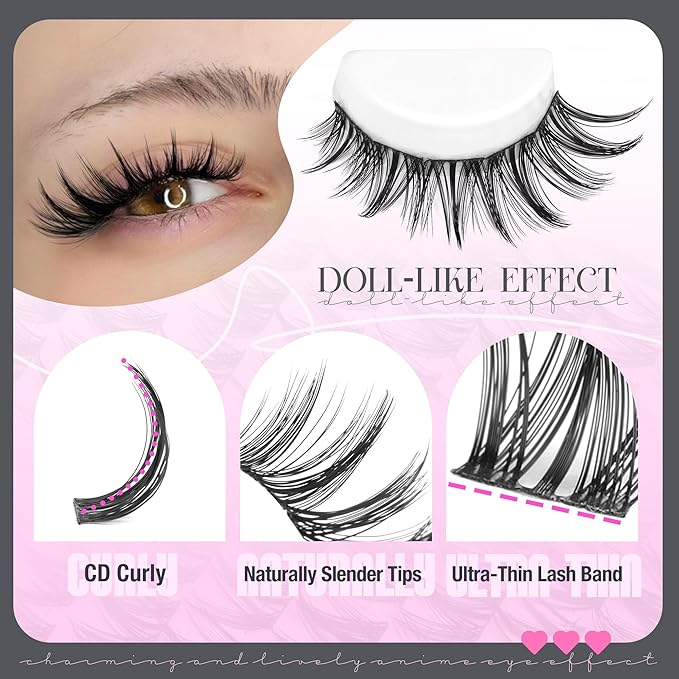 Manga Lash Clusters with Spikes Anime Eyelash Clusters Natural Cluster Eyelash Extensions Wispy Cluster Lashes Fairy Individual Lashes CD Curly 10-16MM DIY Lash Extension by Lvmixwig