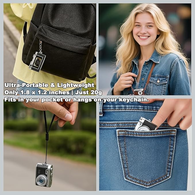 Keychain Retro Camera，Mini Micro Digital Tiny Digital Photo Camera，1080P FHD Tiny Portable Small Cameras Pocket Video Recorder，for Travel Study Recording (Brown-No Memory Card)