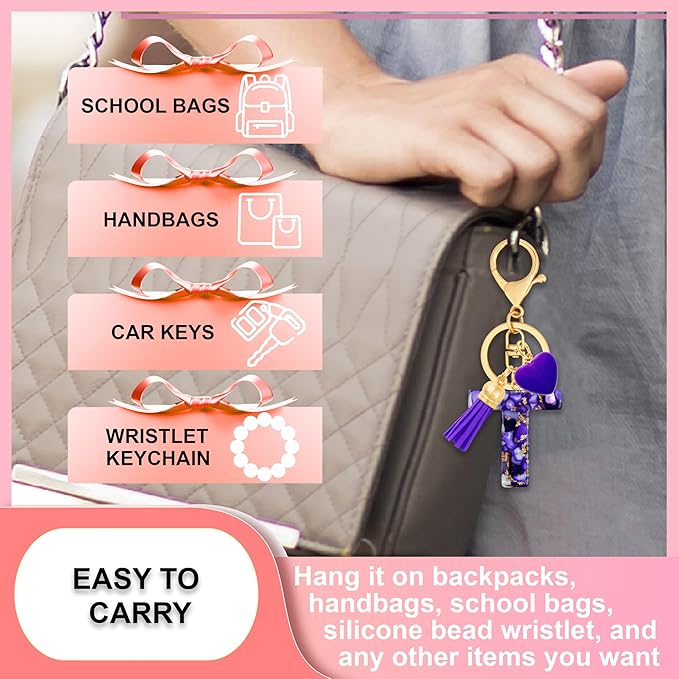 Initial Keychains for Women with Cute Heart Resin - Alphabet Letter Keychain for Bag, Backpacks, Purse or Car key