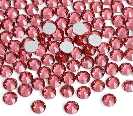 Jollin Glue Fix Flatback Rhinestones Glass Diamantes Gems for Nail Art Crafts Decorations Clothes Shoes 6.4mm (ss30 288pcs, Rose)