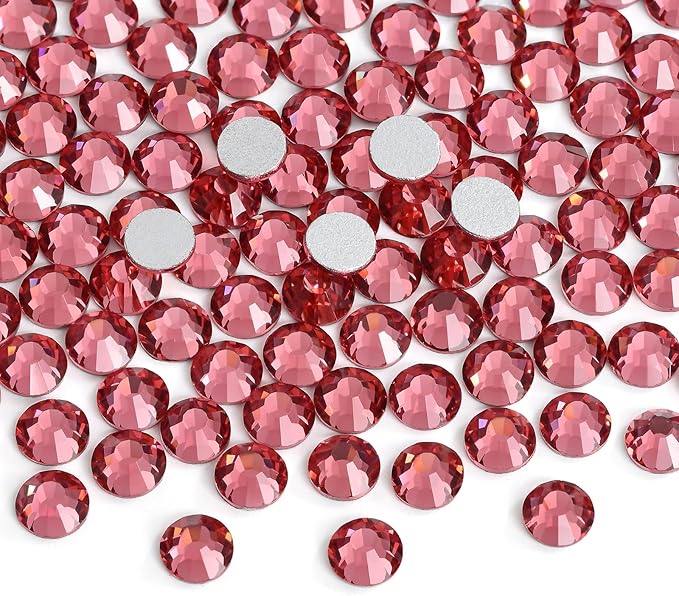 Jollin Glue Fix Flatback Rhinestones Glass Diamantes Gems for Nail Art Crafts Decorations Clothes Shoes 7.2mm (ss34 288pcs, Rose)