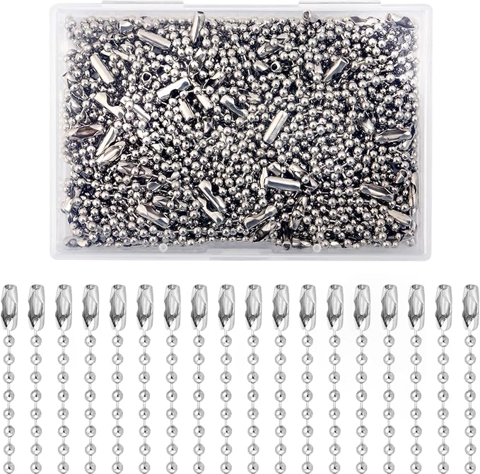 Lemonkey 100Pcs Ball Beads Chain Bulk, Silver Keychain Rings, 4 Inch Dog Tag Metal Small Chain With Connectors for Hanging Decoration