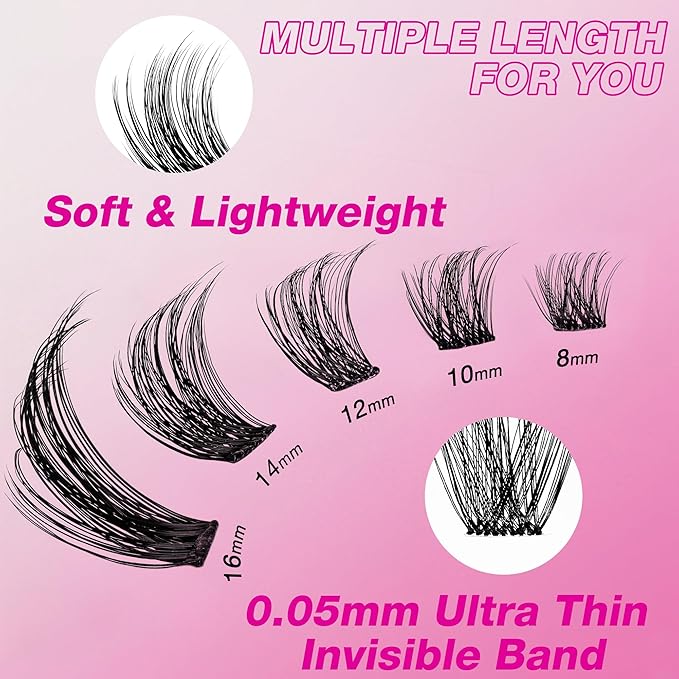VEYESBEAUTY Siren Cluster Lashes Kit Individual Lash Extensions Newbie's Five-Second DIY Dramatic Volume Eyelash Wispy Faux Mink Lash Mixed Length Tray with Bond & Seal, Applicator at Home