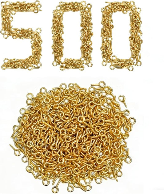 500pcs Gold Small Screw Eye Pins for Jewelry Making & DIY Crafts, Mini Eyelet Screws for Art Projects & Bead Charms, Tiny Eye Hooks, Mini Eyelet Hooks for Cork Top Bottles (5mm)