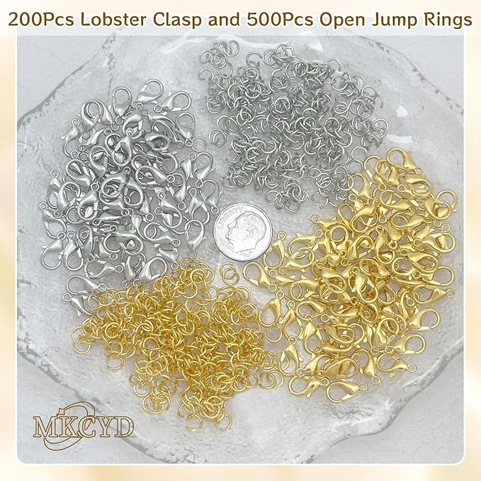 700Pcs Lobster Claw Clasps and Open Jump Rings Set, 14K Gold and Silver Necklace Clasps and Closures Lobster Parrot Trigger Clasp for Jewelry Making