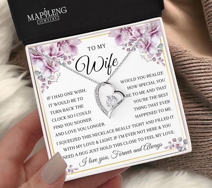 Mapileng To My Wife – Love Knot Necklace from Husband with Heartfelt Message Card & Elegant Luxury Gift Box, A Meaningful Romantic Jewelry Gift for Anniversary, Birthday, Wedding, Christmas