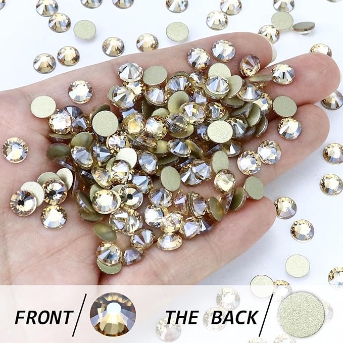 1440PCS SS6 Crystal Glass Flatback Rhinestones, Round Flat Back Crystal Gems for Nail Art and Craft Clothes, Glue Fix Diamond Stones Golden Shadow/Champagne (1.9-2.0mm)